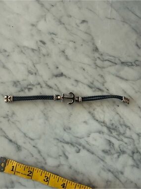 David Yurman Black Braided Cord Bracelet with Anchor Accent